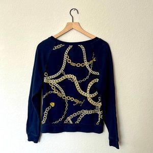 Juicy Couture Navy Pullover Sweatshirt Back Chains Size Small